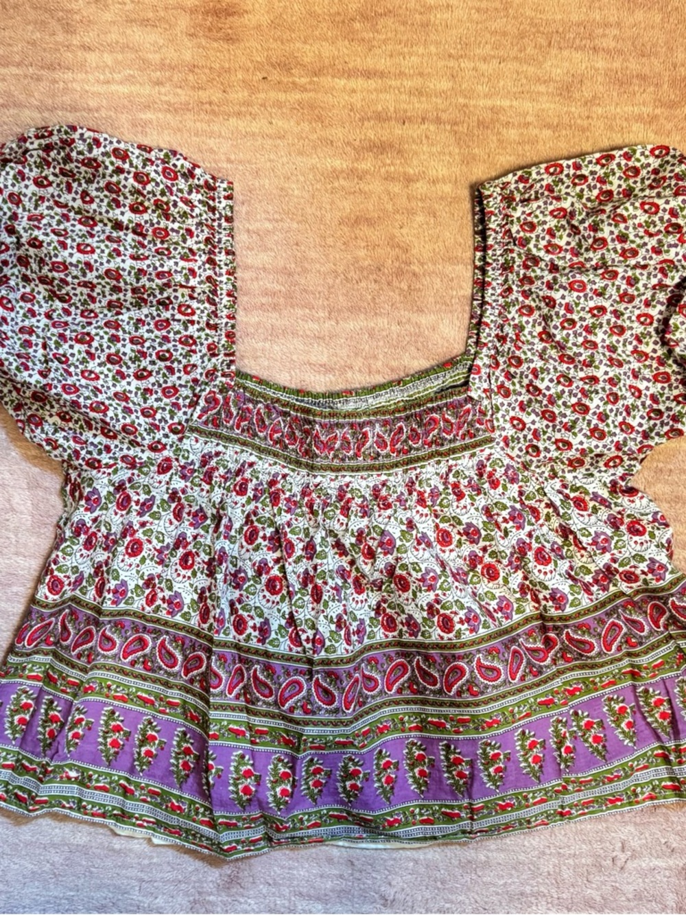 Floral Peasant Blouse in Lavender and Red - Women Tops
